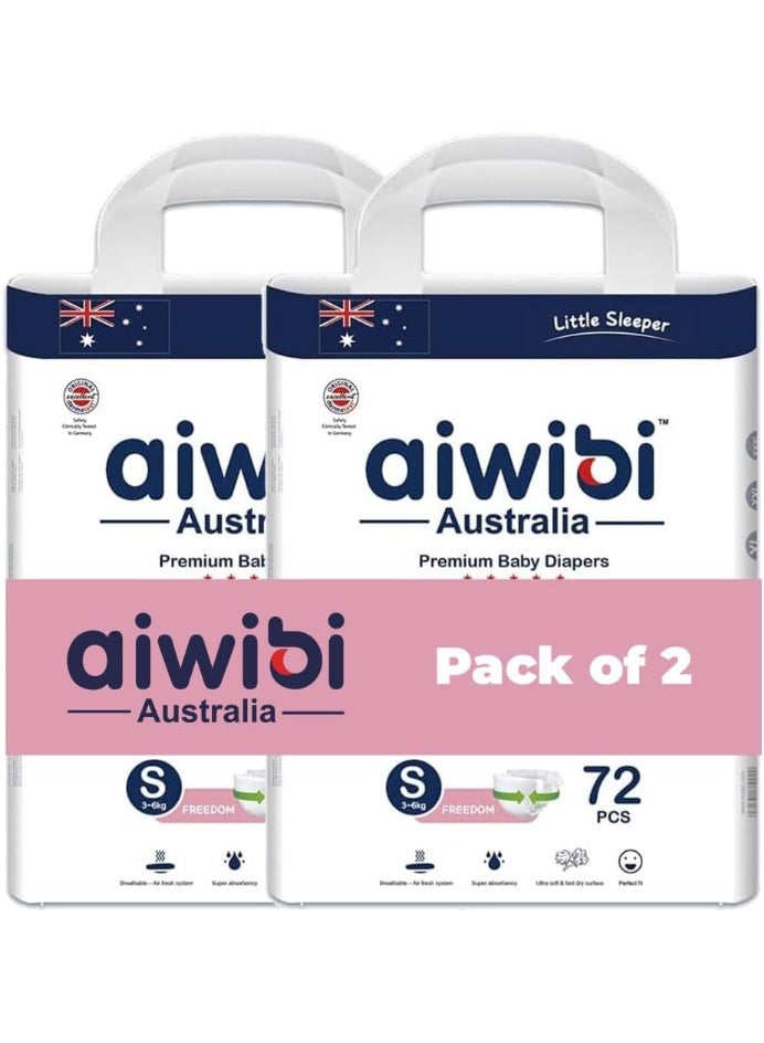 aiwibi Ultra-Thin Premium Baby Diapers, Super Soft & Absorbent, 360° Stretch Waistband (Small, 15–21kg, 72×2) - Image 1